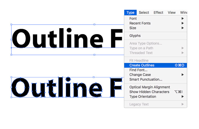 Outlining fonts in illustrator
