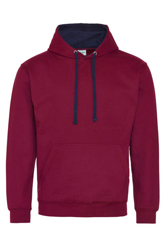 Awdis Men's Varsity Full Zip Hoodie - Contrast Details, Kangaroo Pocket, Earphone Cord Feed, 80% Cotton 20% Polyester