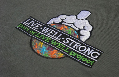 Live well project embroidery sample